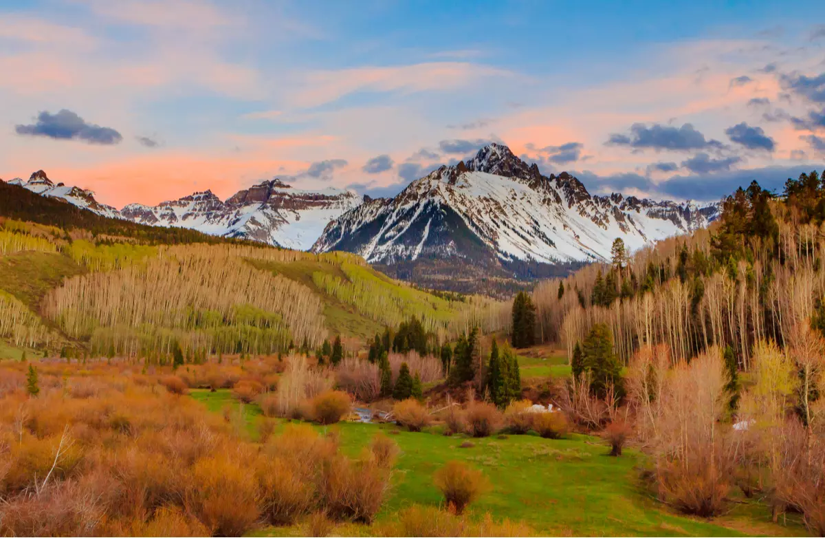 Mount Sneffels in Colorado at sunset.