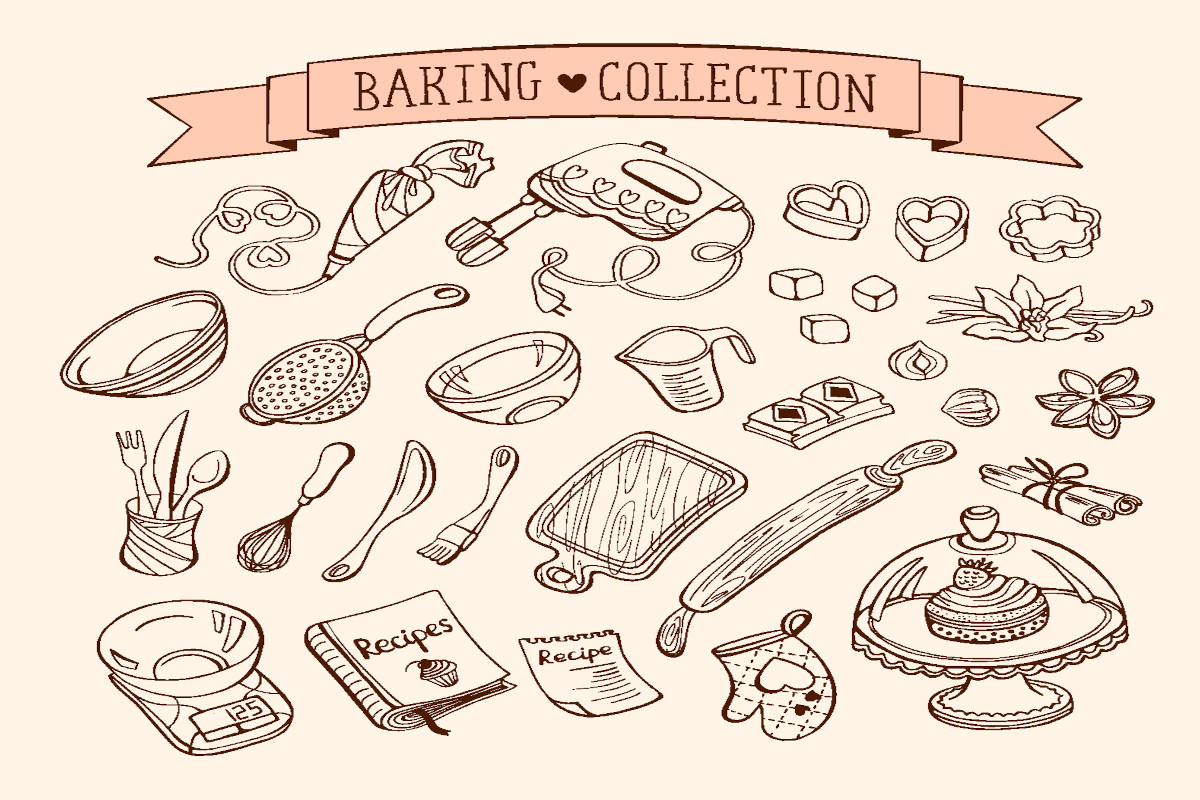 An illustration of baking items with a banner that reads "Baking Collection."
