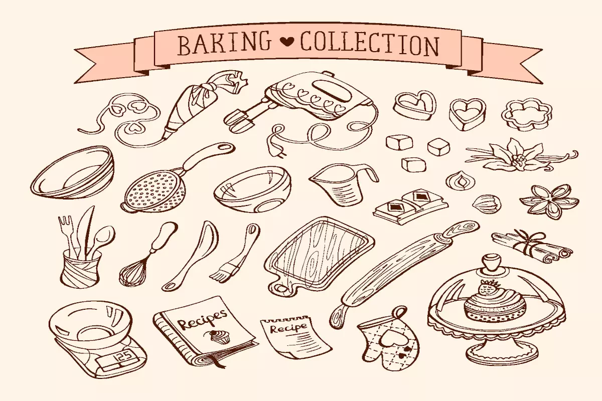 An illustration of baking items with a banner that reads "Baking Collection."