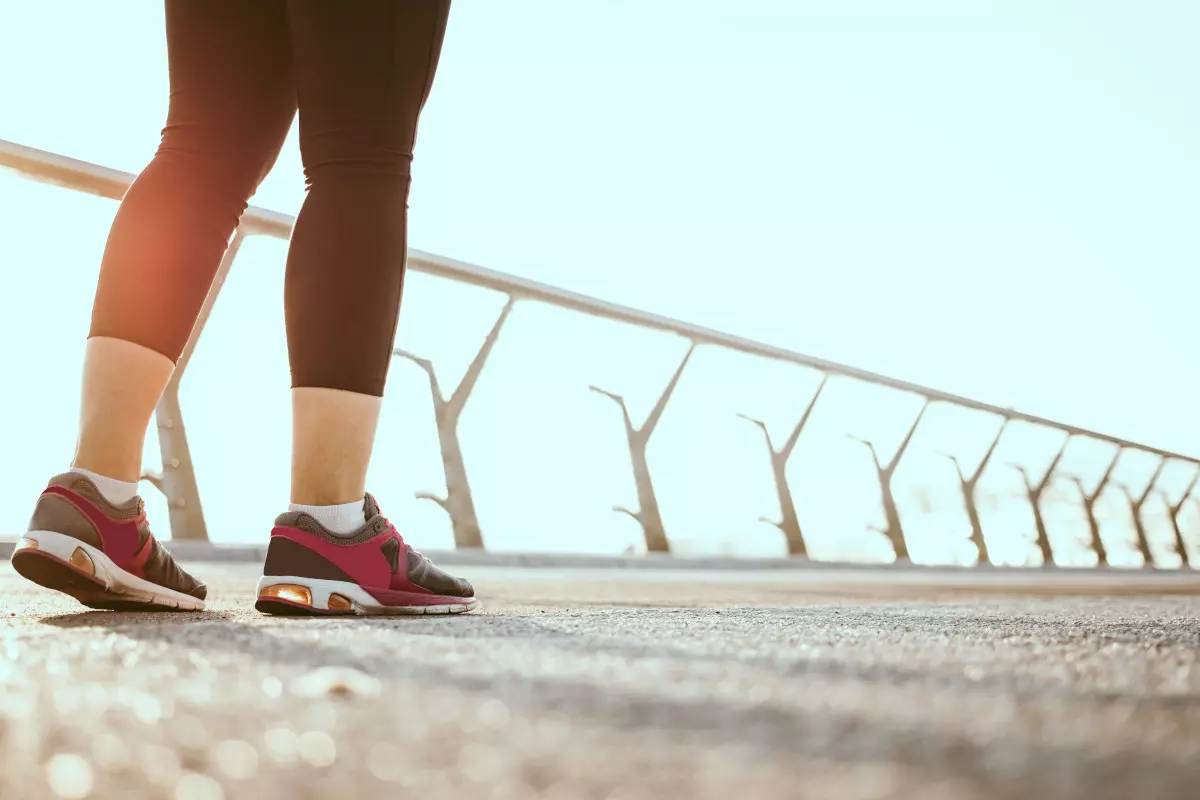 Close up of a woman walking. 