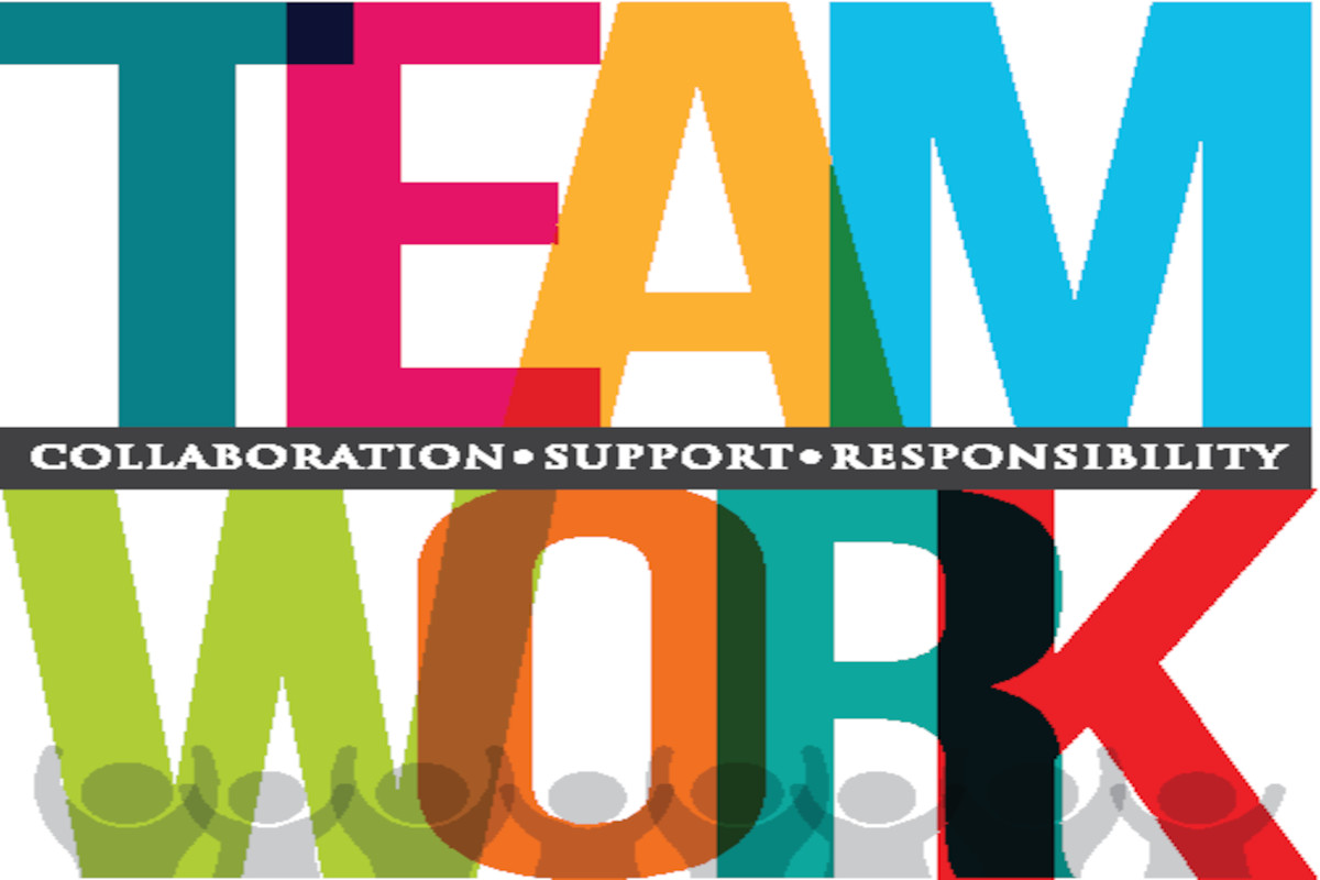 An illustration of the words "teamwork," "collaboration," "support," and "responsibility." 