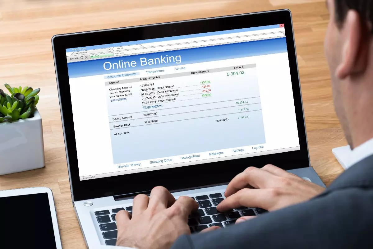 Online Banking application on laptop screen