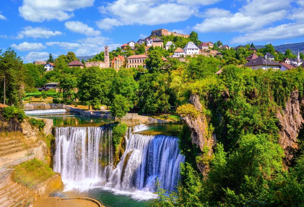 Old town in Bosnia and Herzegovina with a waterfall 