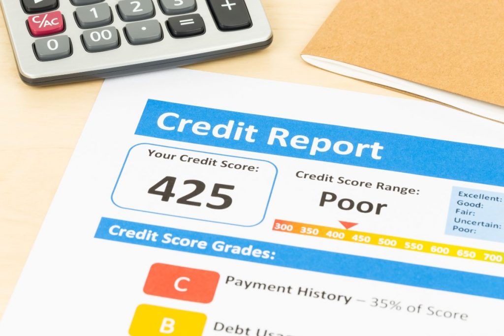 Close up on bad credit score report 