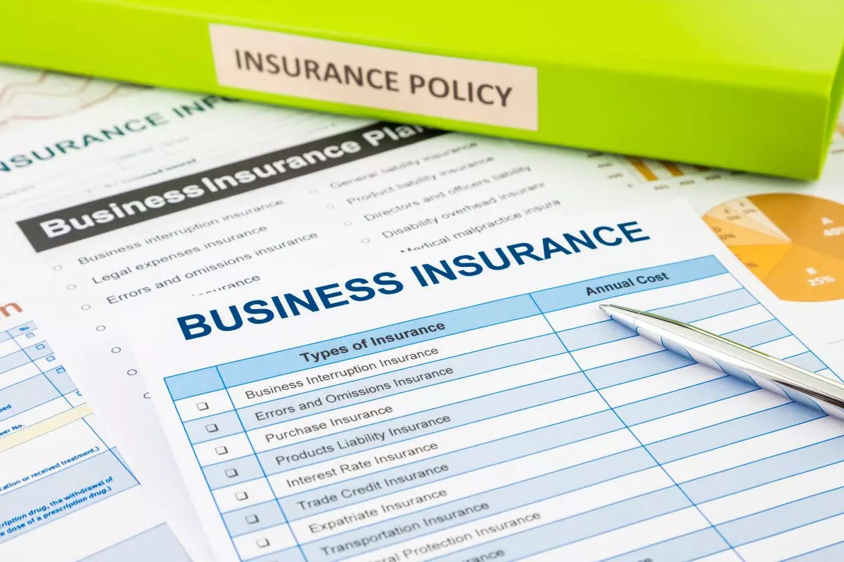 Close up on business insurance paperwork