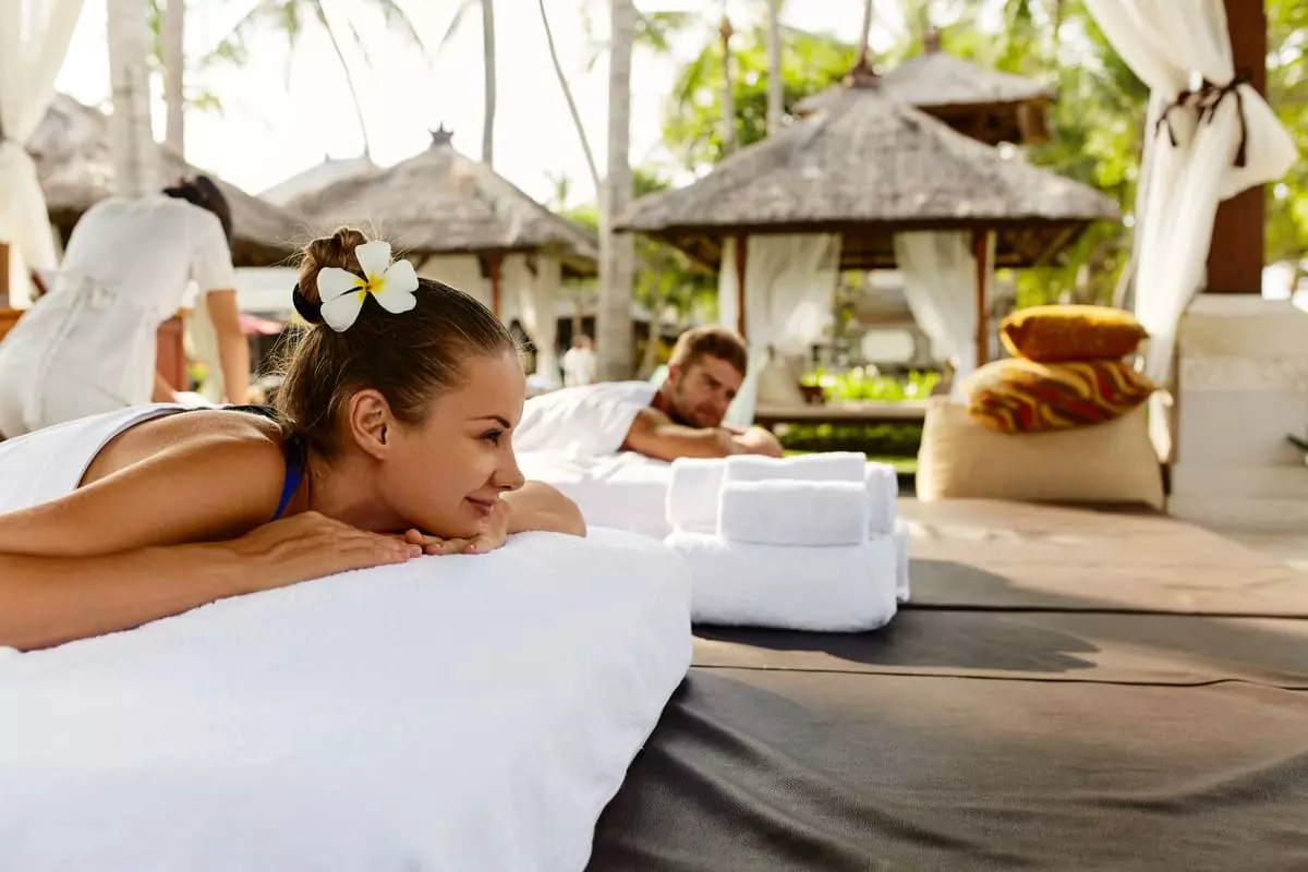 Relaxing couple in the hotel spa