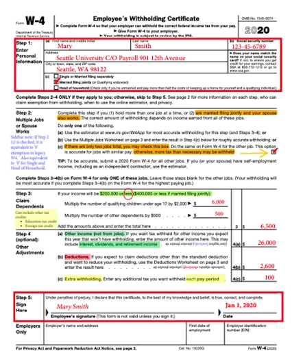 Sample W-4 form