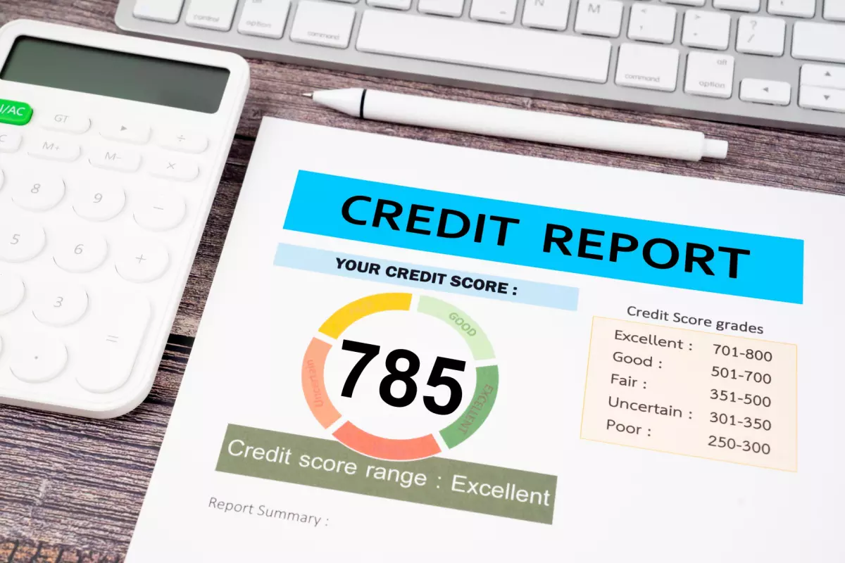 Close up on individual checking credit report paperwork